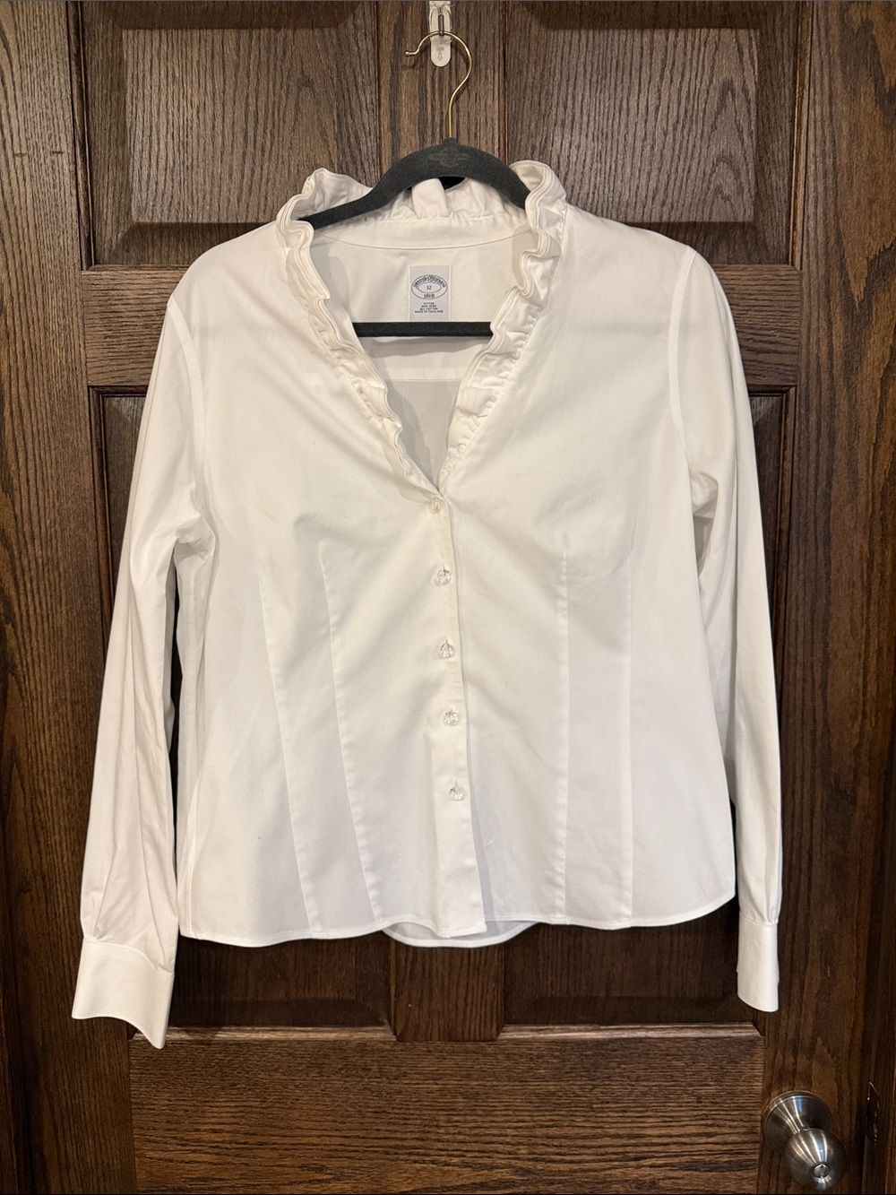 Brooks Brothers Crisp White Ruffled Collar Button-Down Shirt Blouse Size 12